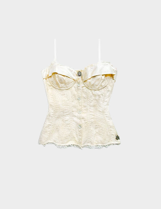 John Galliano 2000s Rare Beige Bustier with Silk and Lace Trim