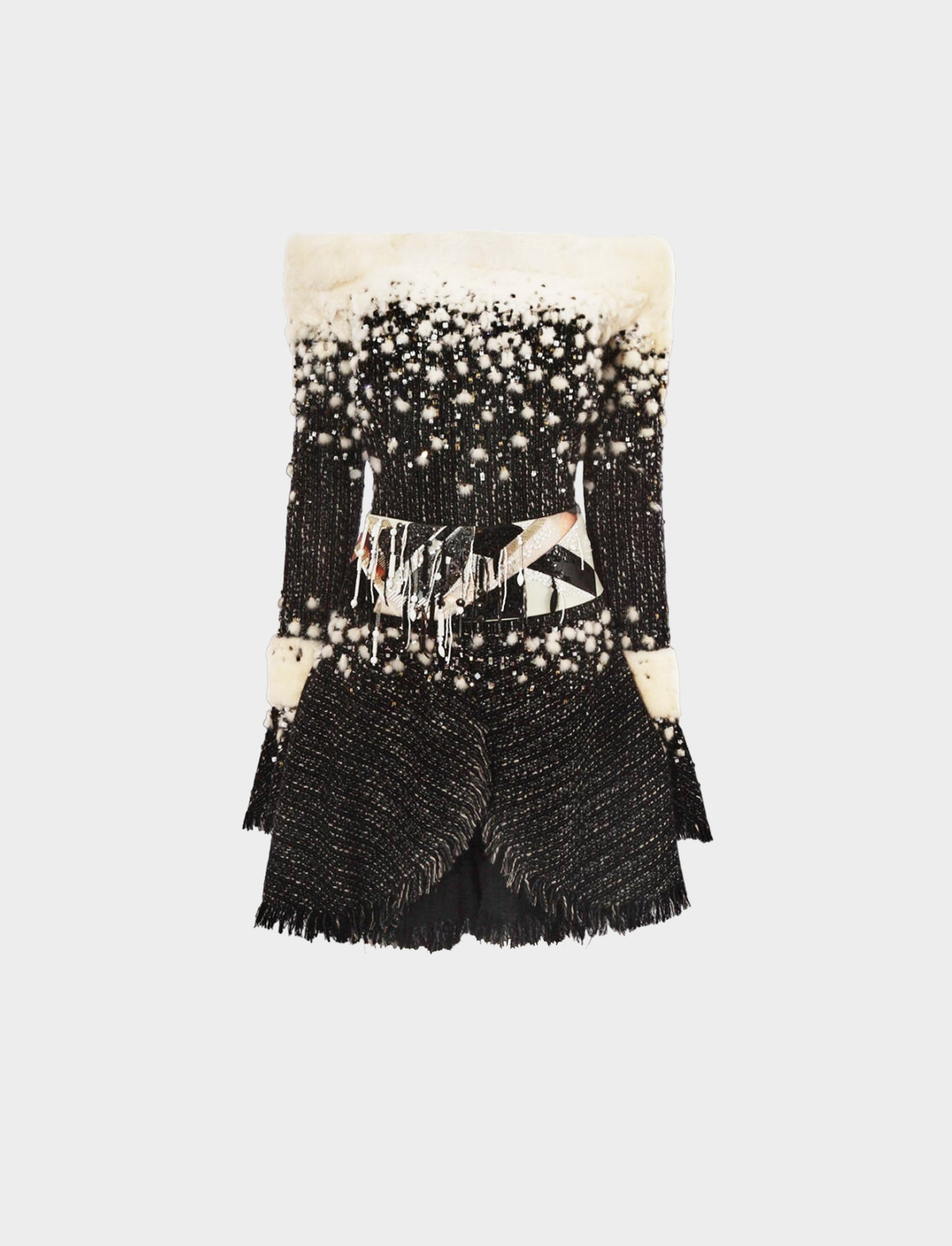 Chanel AW 2003-2004 Embroidered Tweed and Ermine Cocktail Dress
