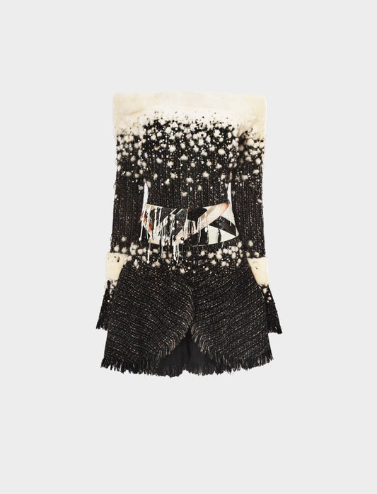 Chanel AW 2003-2004 Embroidered Tweed and Ermine Cocktail Dress