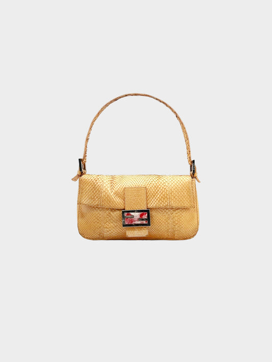 Fendi 2000s Beige Python Baguette Bag
