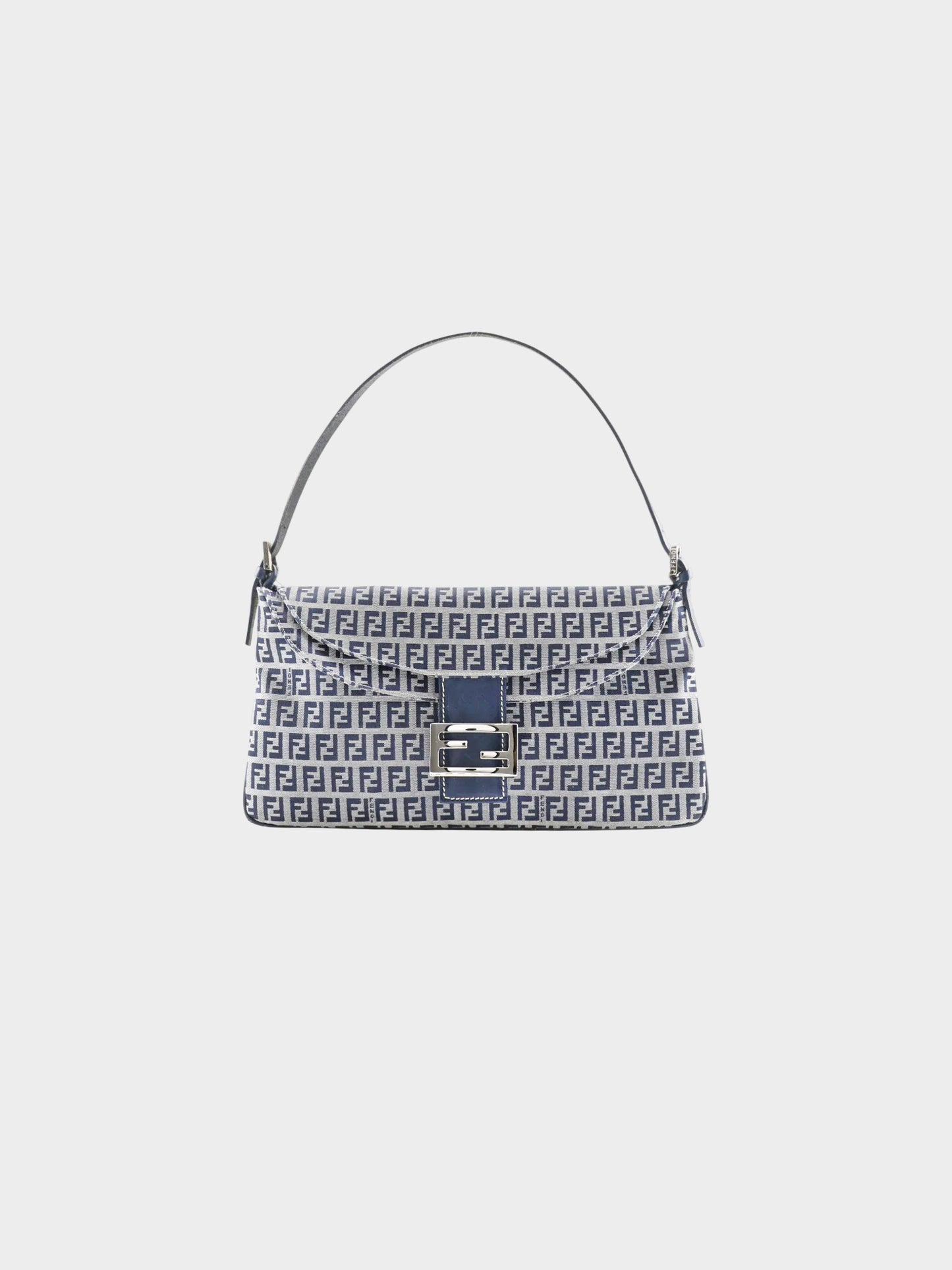 Fendi 2000s Navy and Grey Canvas Zucchino Shoulder Bag