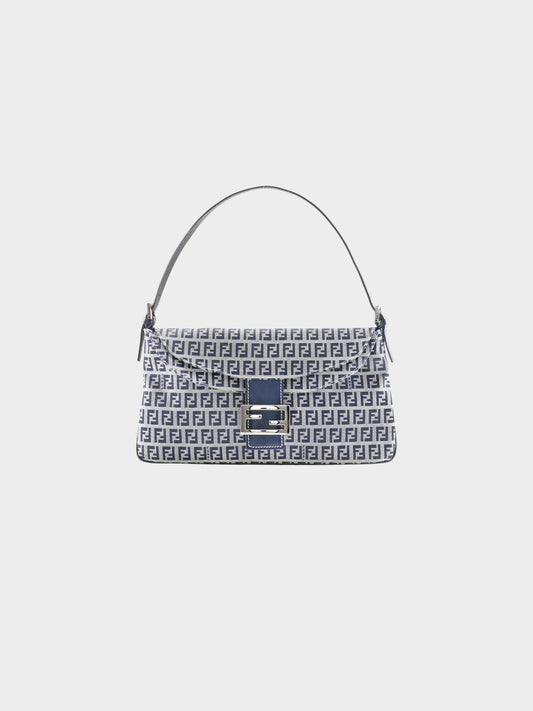 Fendi 2000s Navy and Grey Canvas Zucchino Shoulder Bag