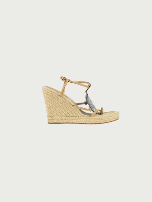 Louis Vuitton 2000s Beige Hemp Trunks & Bag Wedge Sandals