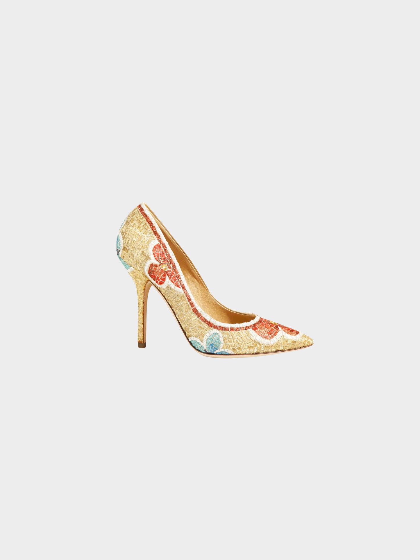 Dolce and Gabbana 2010s Multicolor Floral Embroidered Pumps