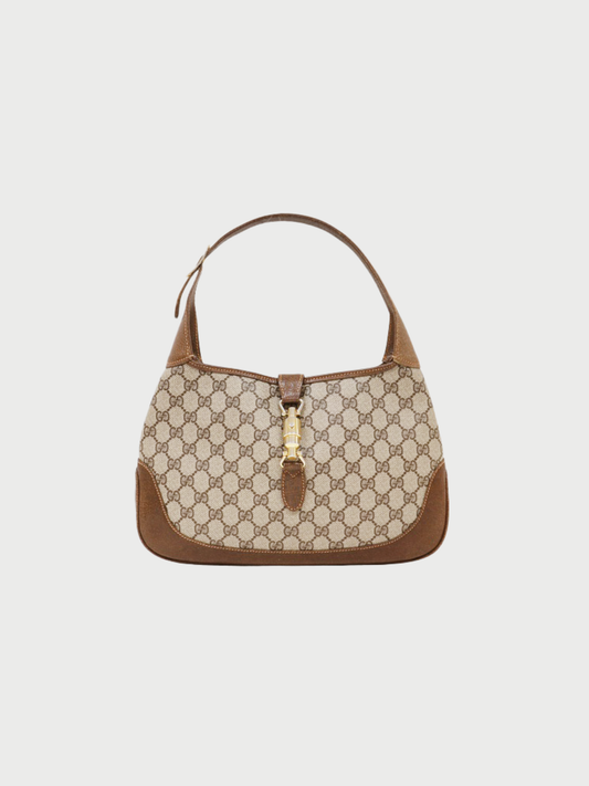 Gucci 2000s Beige Brown GG Supreme PVC New Jackie One-Shoulder Bag
