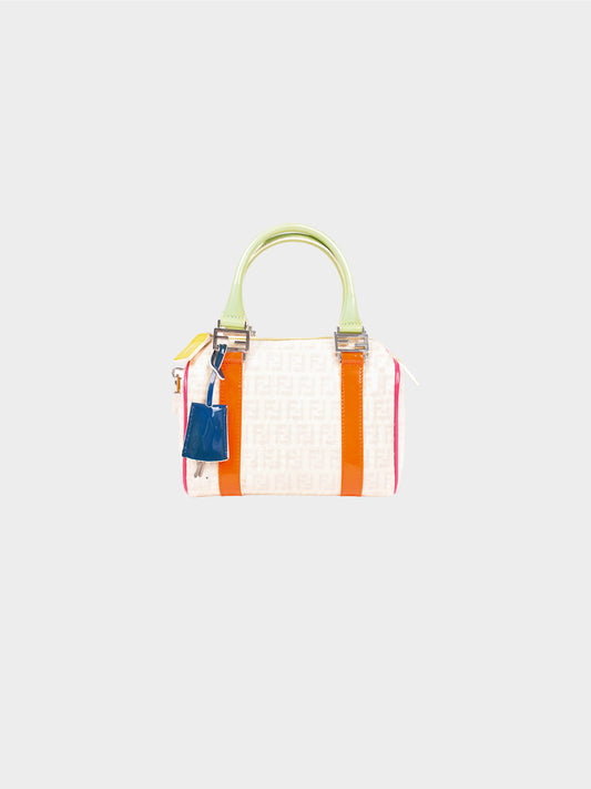 Fendi 2010s White Sequins Color Block Mini Boston Bag