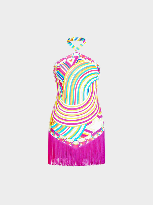 Emilio Pucci 2000s Multicolor Geometric Fringe Dress