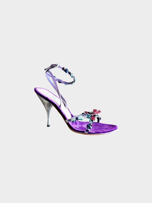 Prada 2000s Purple Velvet Crystal Embellished Plexiglass Slingback Heels