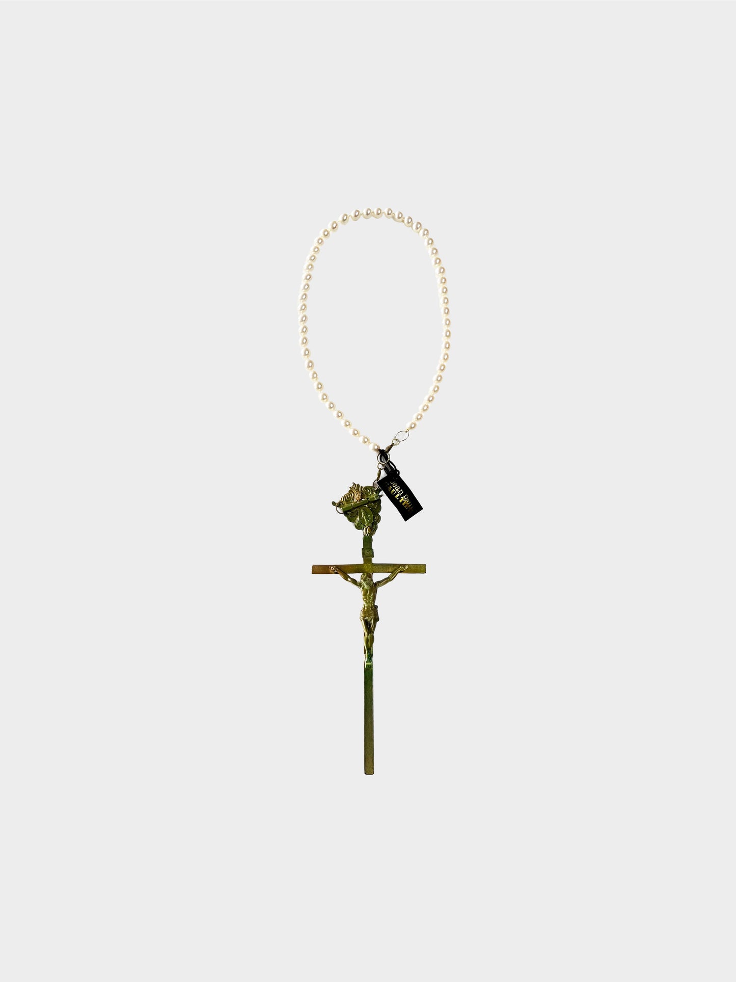 Jean Paul Gaultier 1990s Faux Pearl Cross Rare Necklace