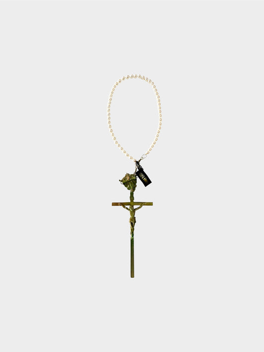 Jean Paul Gaultier 1990s Faux Pearl Cross Rare Necklace