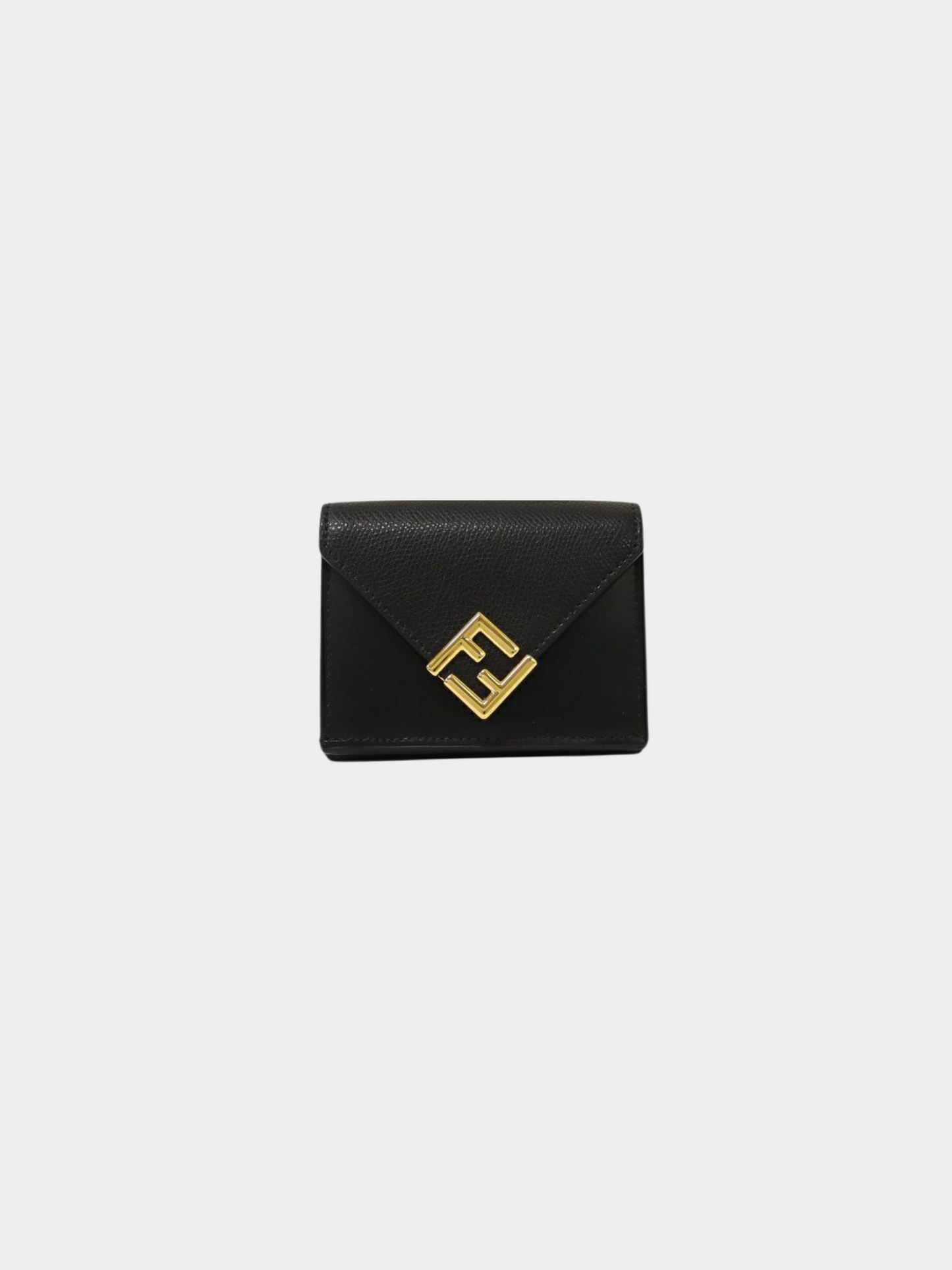 Fendi 2000s Black Leather FF Diamond Compact Wallet