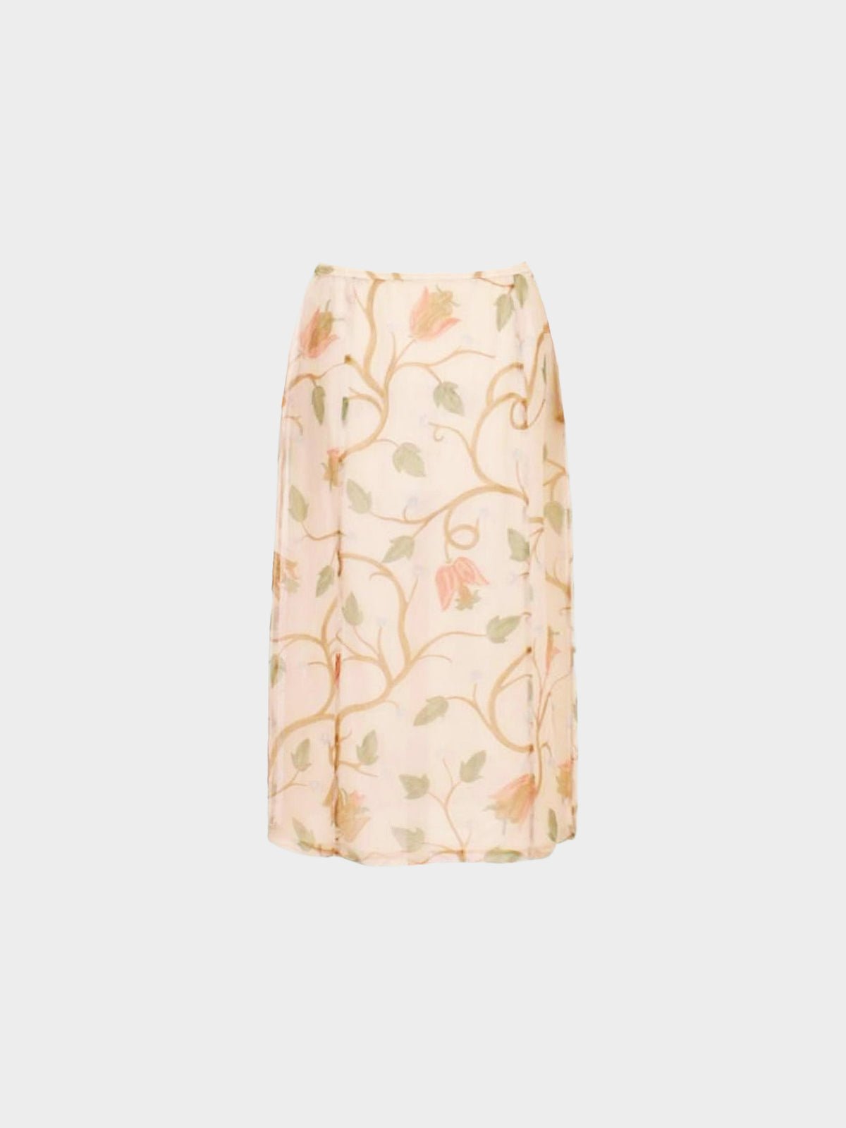 Prada Late 1990s Off-white and Multicolored Floral Print Skirt