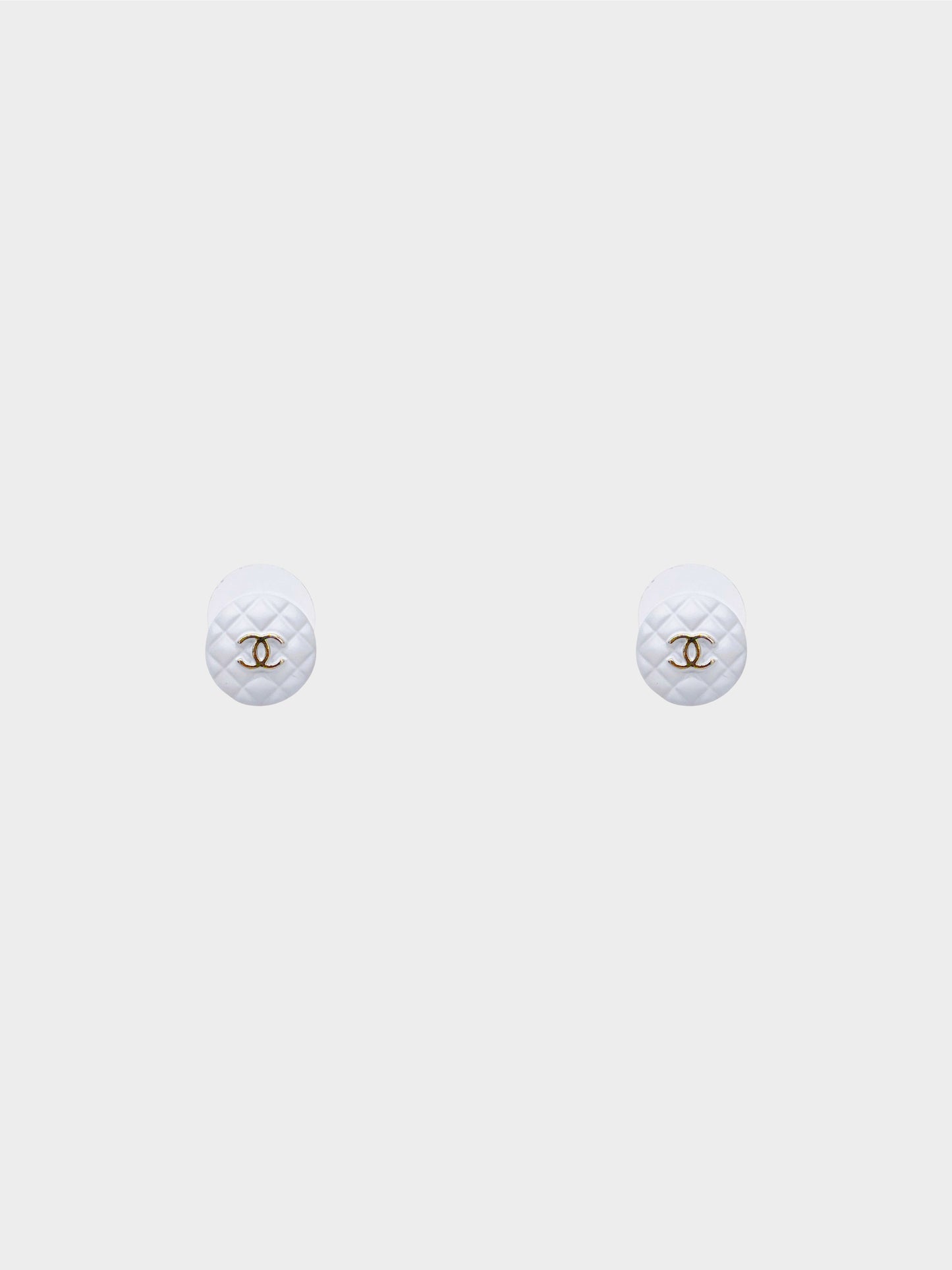 Chanel Fall 2019 White Quilted Coco Mark Stud Earring
