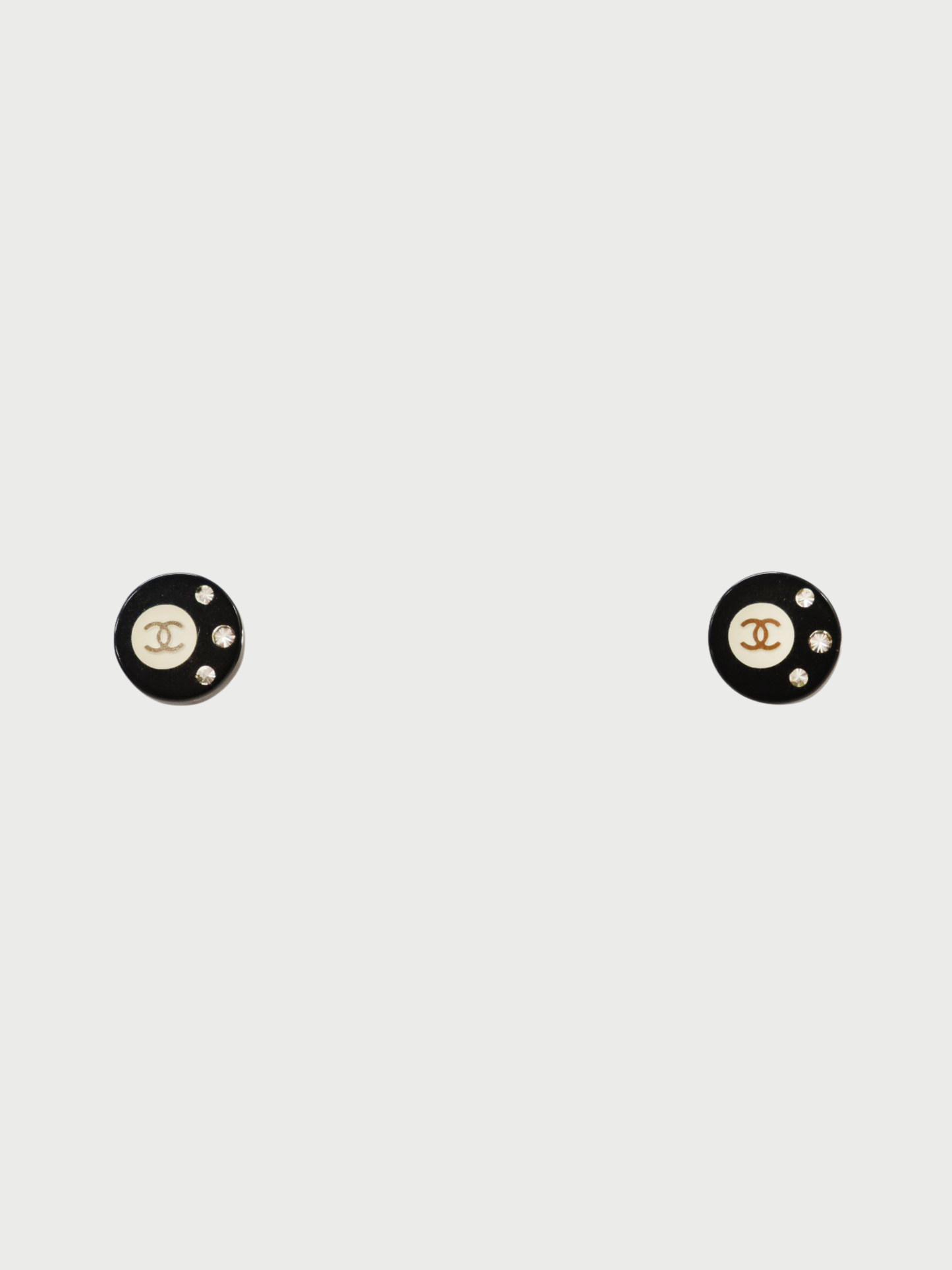 Chanel 2008 Black Gold Plastic Plated Metal Rhinestone COCO Round Earrings