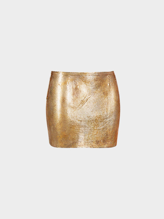 Paco Rabanne 2010s Gold Metal Chainmail Mini Skirt
