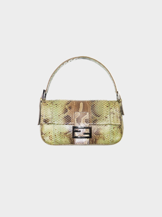 Fendi 2000s Green and Brown Gradient Python Baguette