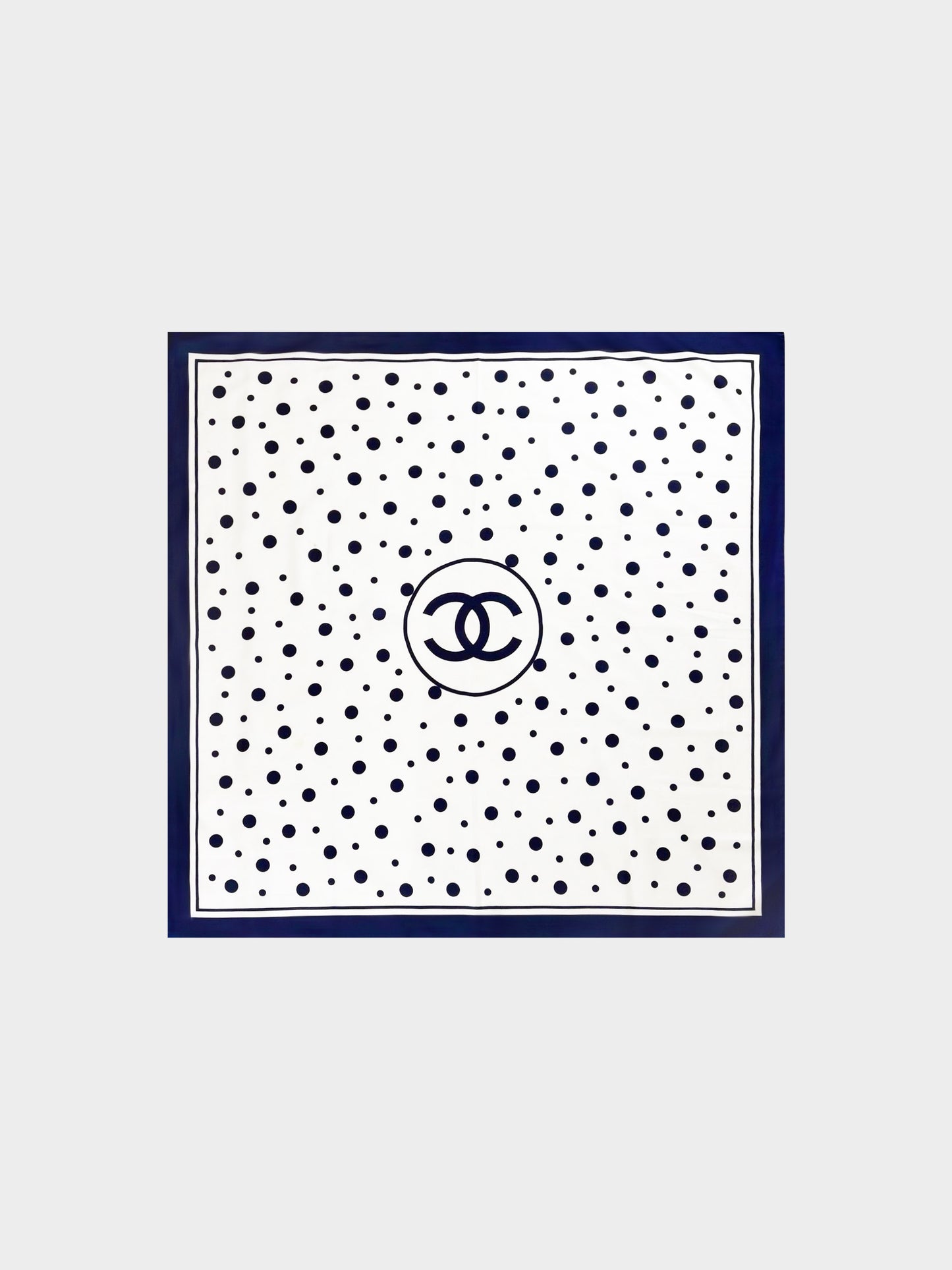 Chanel 2010s Navy and Ivory White CC Polka Dot Print Silk Scarf