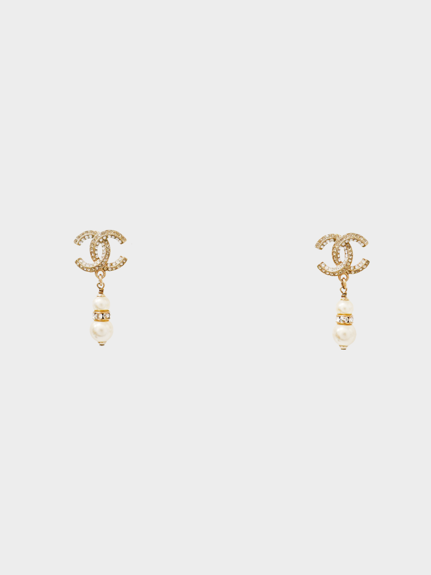 Chanel 2018 Gold Pearl Rhinestone COCO Swing Earrings
