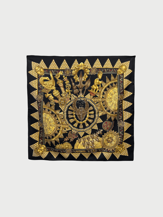Hermès 2000s Black Gold L’Or des Chefs Silk Scarf