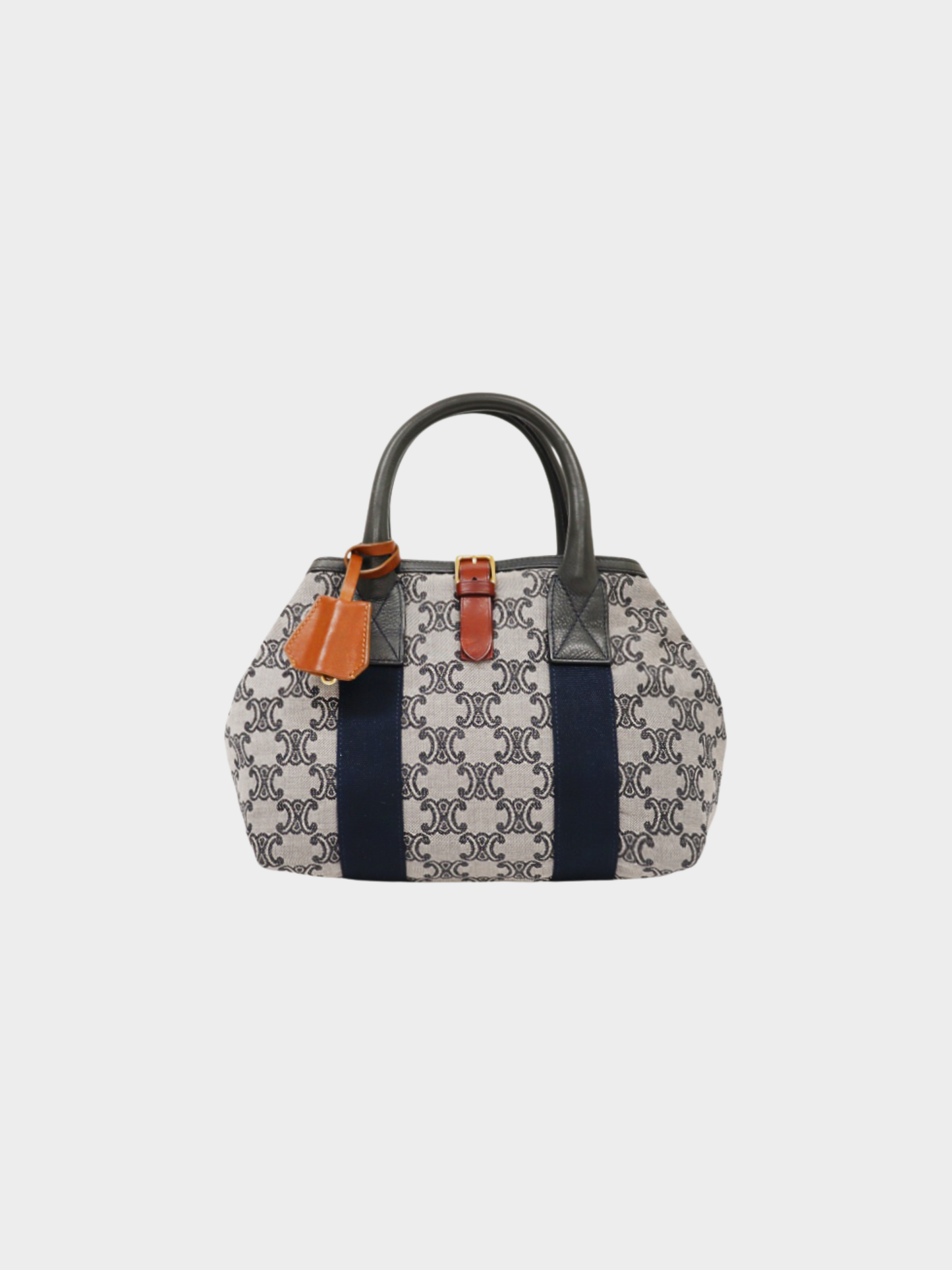 Celine 2000s Brown Navy Macadam Canvas Leather Handbag