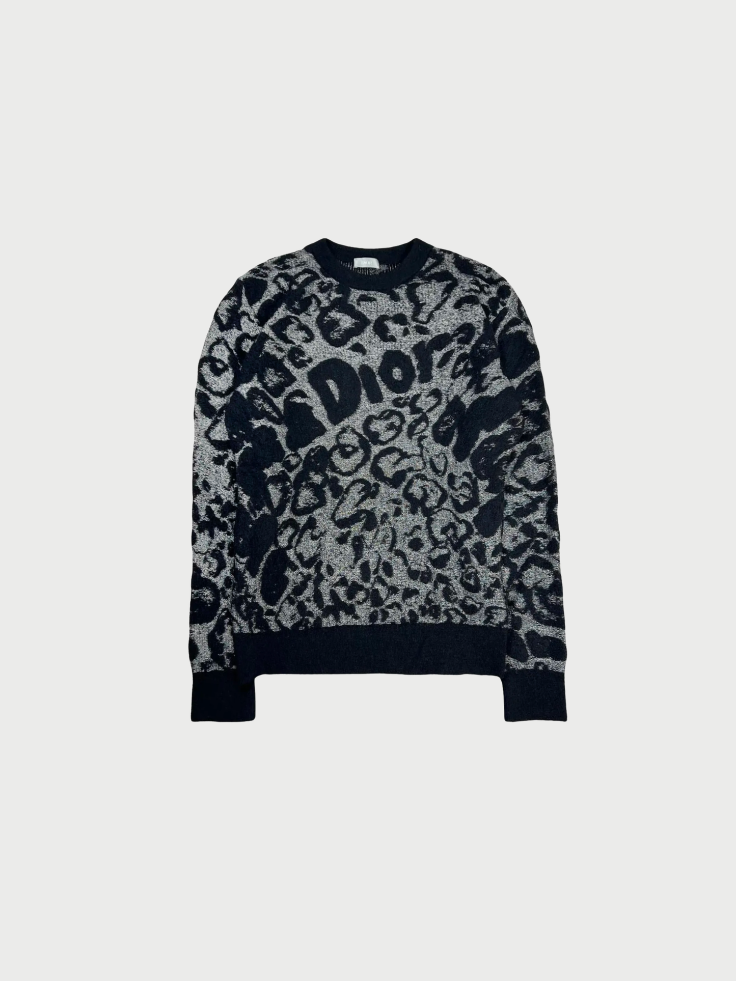 Christian Dior 2020s Black Silk Mohair Jacquard Logo Knit Sweater