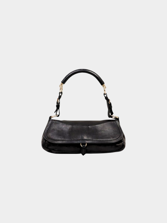Prada 2000s Black Leather Triangle Logo One-Shoulder Bag