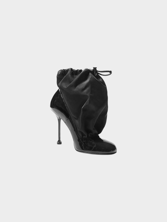 Prada FW 2018 Black Nylon Drawstring Panel Patent Leather Pumps