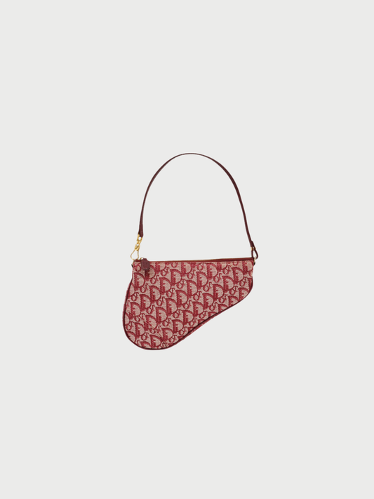 Christian Dior 2000s Red Trotter Canvas Leather Saddle Bag