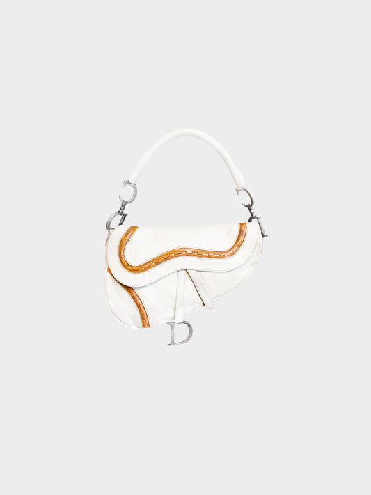 Christian Dior SS 2006 Ivory and Brown Leather Gaucho Saddle Bag