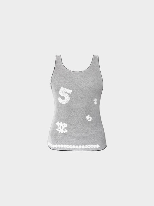 Chanel SS 2004 Grey Cotton Blend Logo Print Tank Top