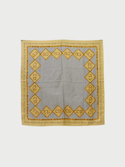 Christian Dior 2000s Multicolor Silk Houndstooth Logo Scarf