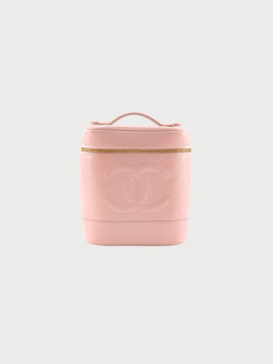 Chanel 2000s Raspberry Pink Caviar COCO Mark Vanity Pouch