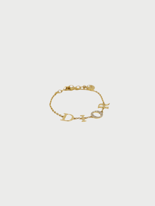 Christian Dior 2000s Gold Rhinestone Logo Bracelet