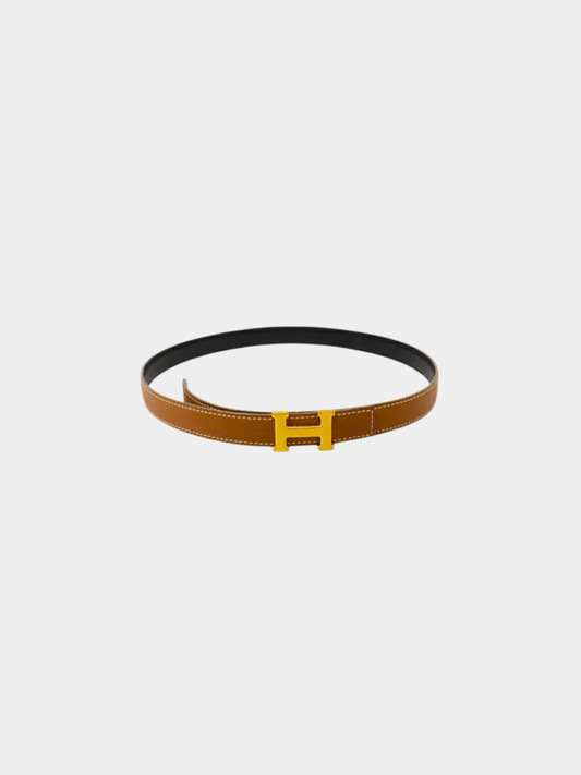 Hermès 1990s Brown Gold Leather Mini Constance Belt