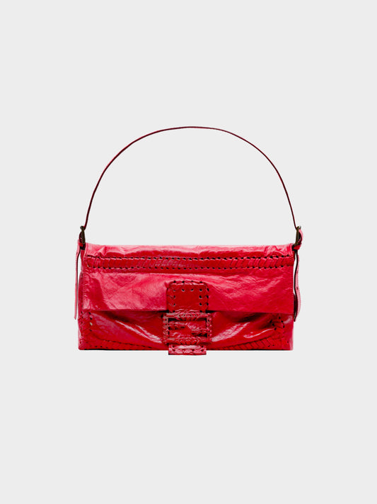 Fendi 2005 Red Whipstitch Maxi Mamma Baguette