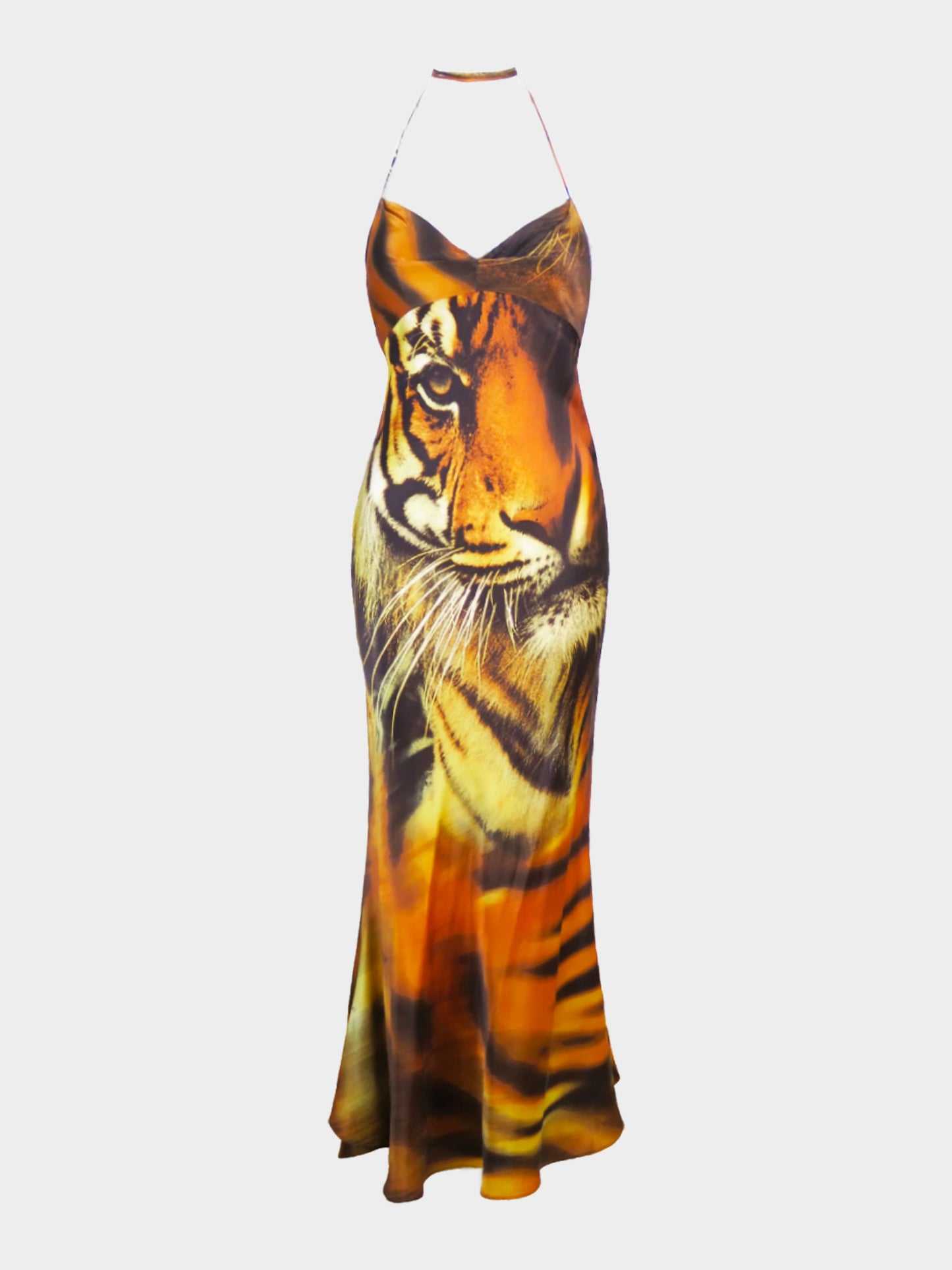 Roberto Cavalli SS 2000 Tiger Print Silk Maxi Slip Dress
