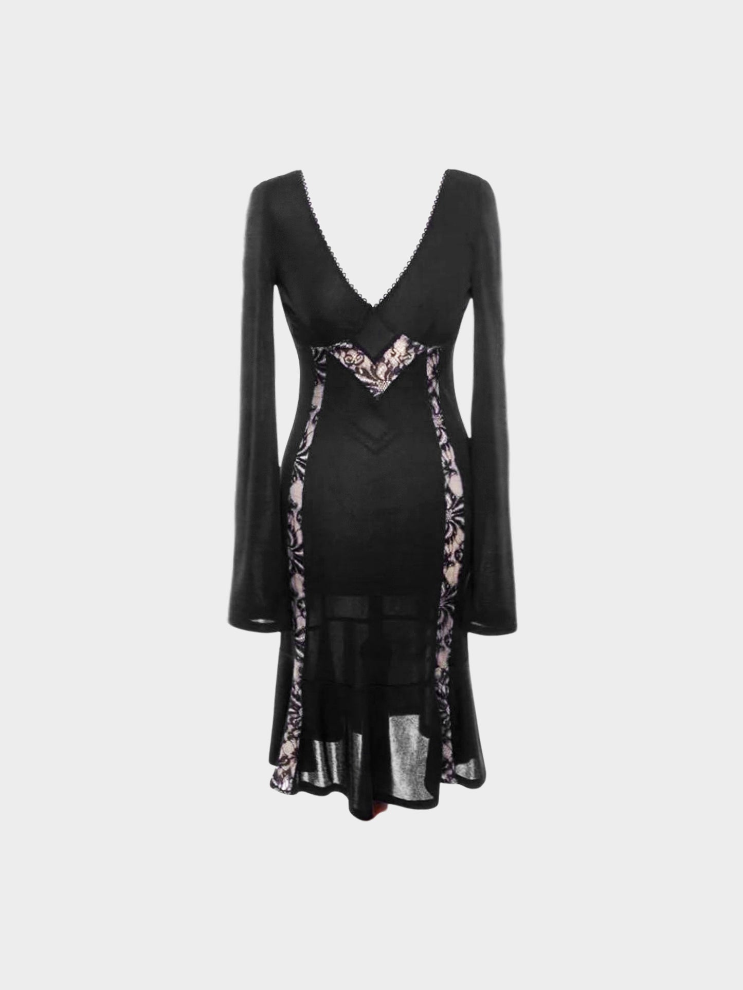 Dolce and Gabbana 2000s Black Lace Panel Long-Sleeved Dress