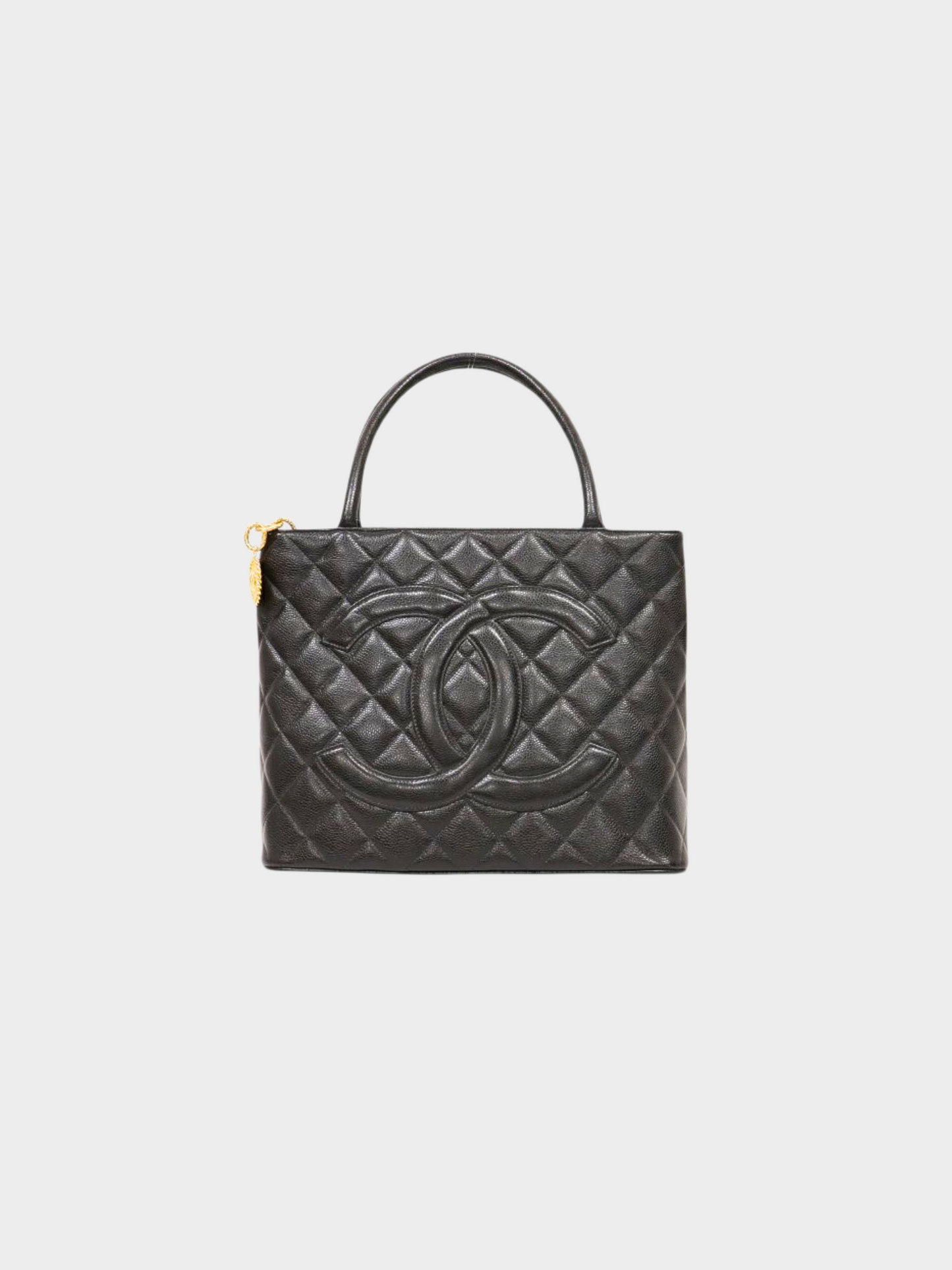 Chanel 1998 Black Leather Medallion Tote Bag