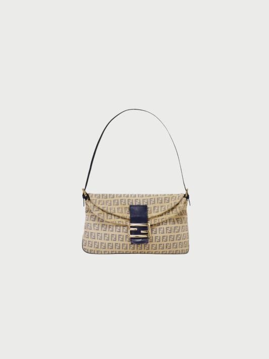 Fendi 2000s Beige Zucchino Canvas Leather Mamma Baguette