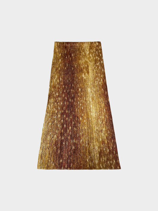 Issey Miyake Pleats Please FW 2003 Rare Brown Deer Print Maxi Skirt