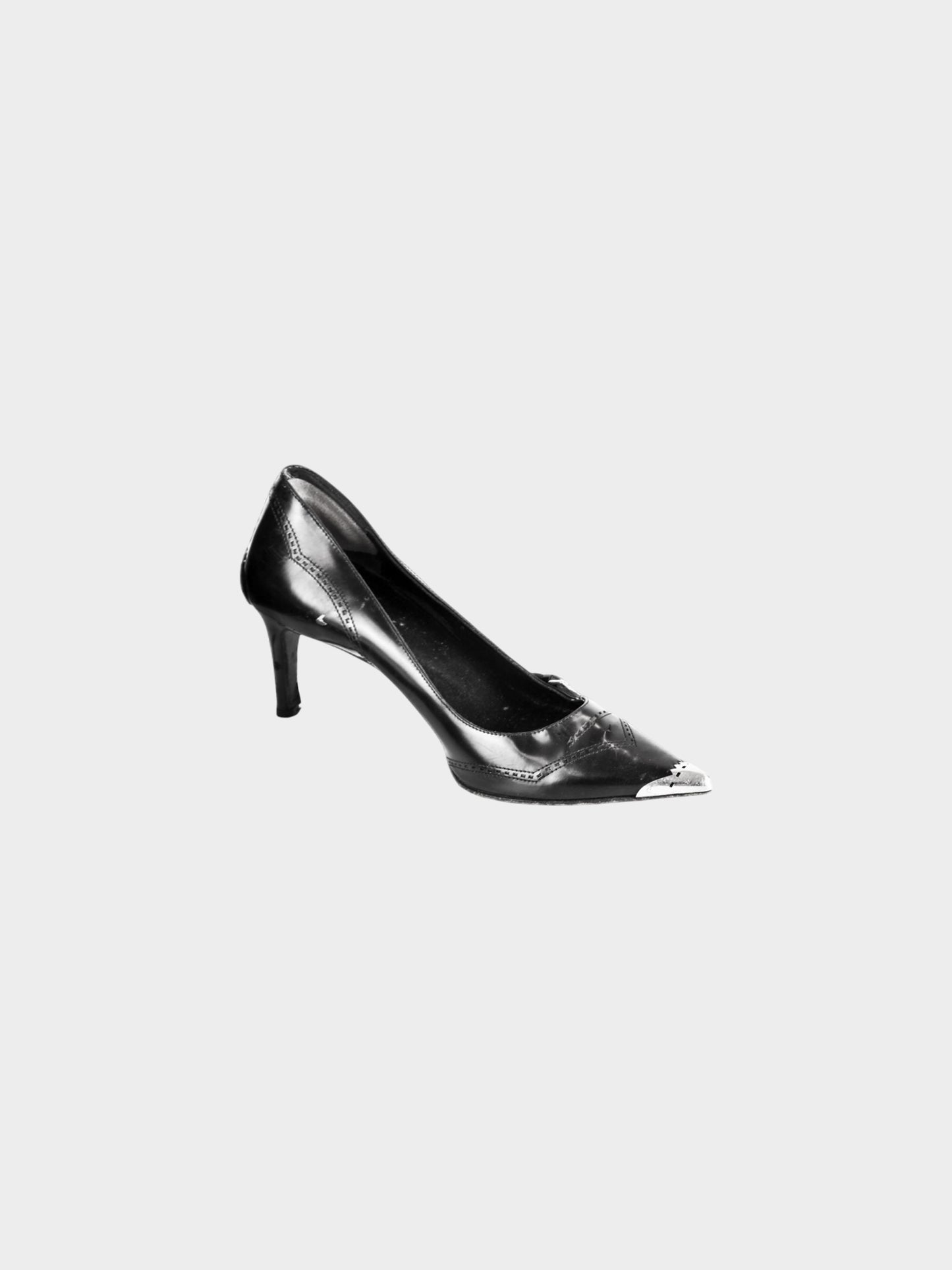 Miu Miu 2000s Black Leather Pointed Pumps with Metal Details
