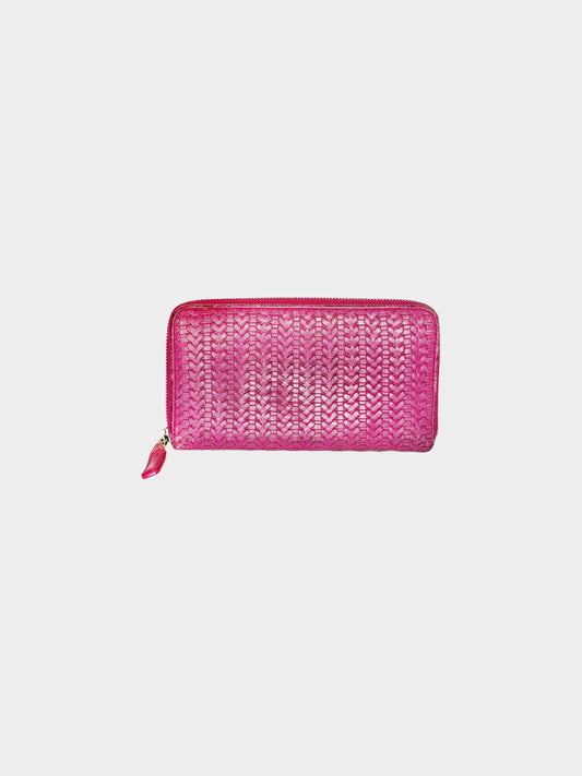 Christian Dior Late 2000s Pink Braided Leather Wallet