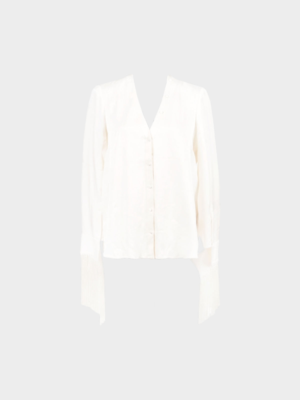 Alexander McQueen 2010s Ivory Silk Long Sleeve Blouse with Fringes