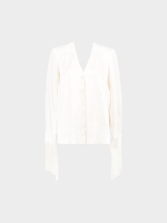 Alexander McQueen 2010s Ivory Silk Long Sleeve Blouse with Fringes