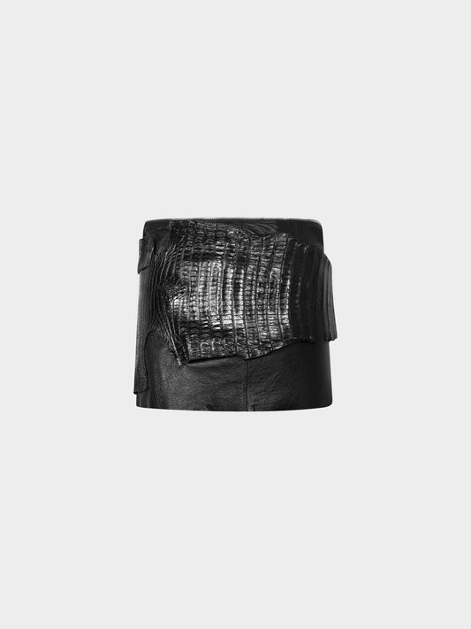 Yves Saint Laurent FW 2015 Black Caiman Mini Leather Skirt