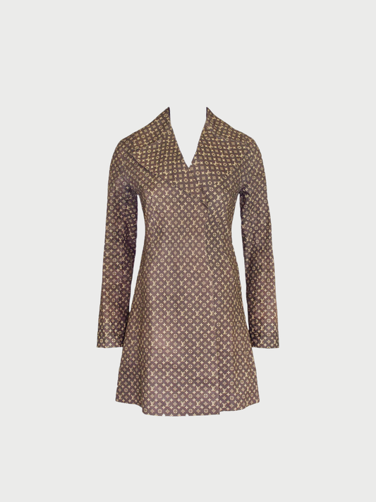 Louis Vuitton 1990s Brown Monogram Cotton Trench Coat