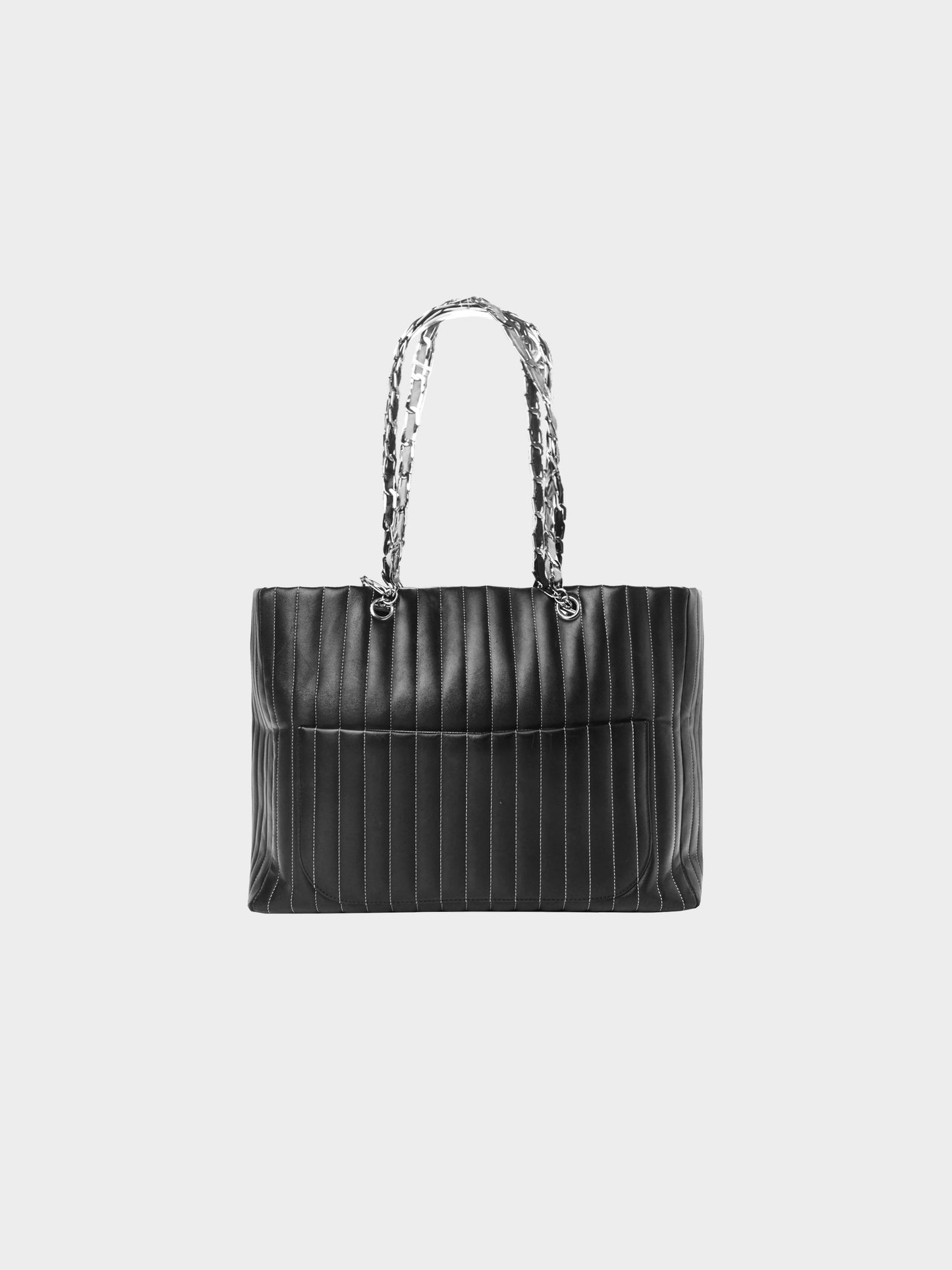 Chanel 2005-2006 Black Lambskin Leather Vertical Quilted Tote Bag