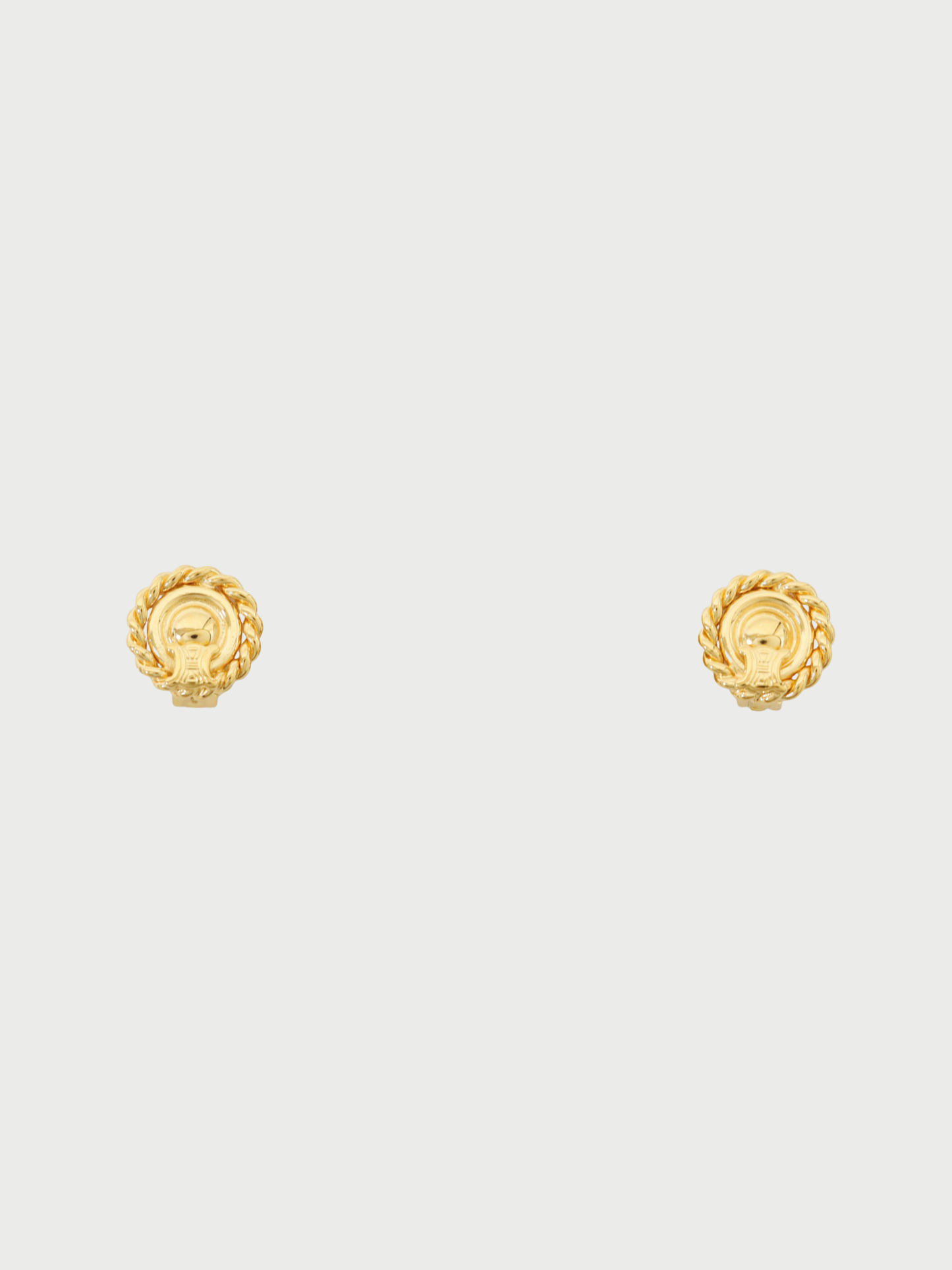 Celine 1990s Gold Plated Metal Blazon Round Clip-On Earrings