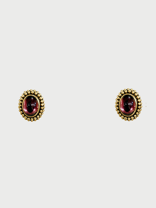 Yves Saint Laurent 1980s Purple Glass Pearl Trim Clip-On Earrings