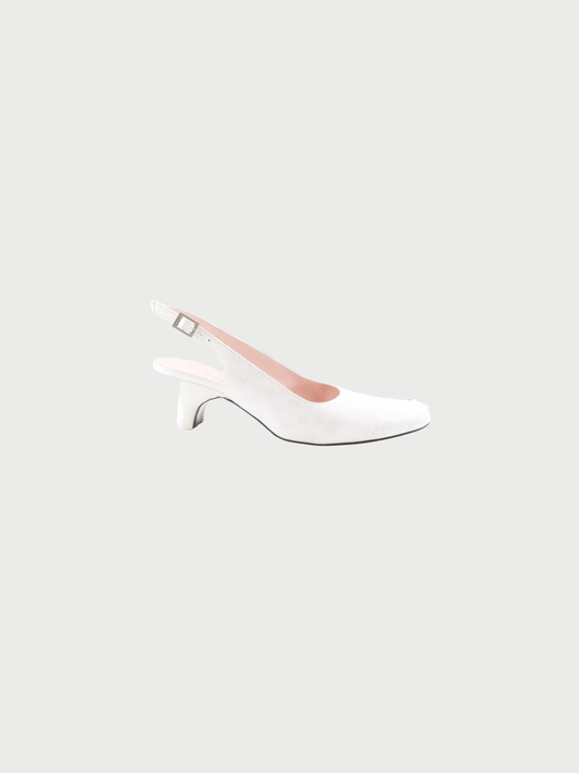Chanel 1990s White Leather CC Backstrap Pumps